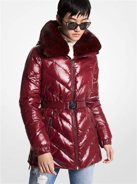 Faux Fur Trim Quilted Puffer Coat 